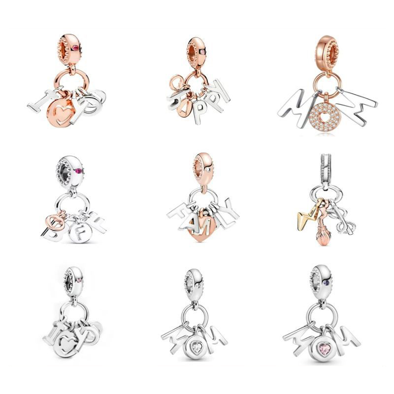 S925 Sterling Silver Loose Beads Charms Women Mom BFF Family Fits 3mm Snake Chain Bracelets Mother's Day Gift DIY Making Pendant Jewelry B075