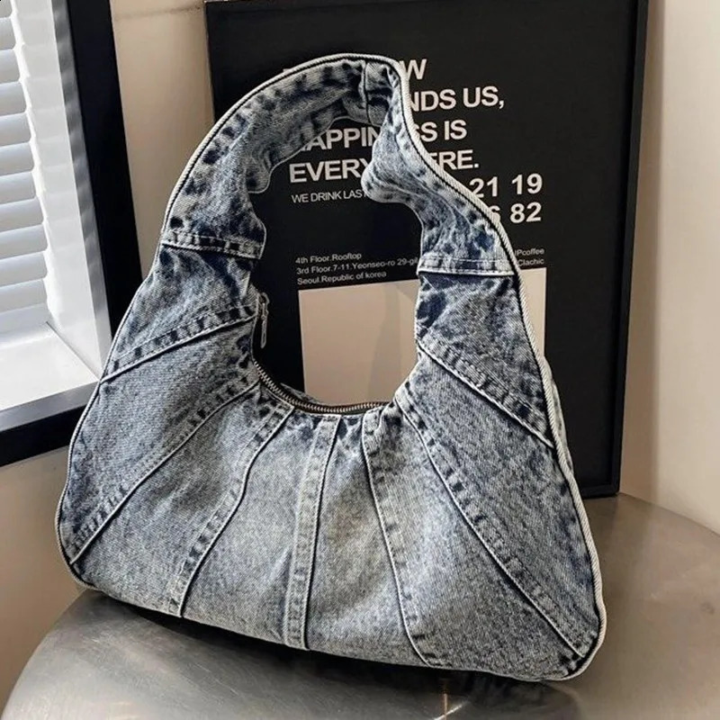 ner Womens Bag Handbag and Wallet Denim Half Moon Shoulder Big Sac 240919