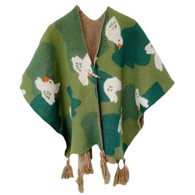 Raincoat travel shawl autumn and winter ethnic style knitted shawl high-end new style outer scarf split style womens shawl green W240921