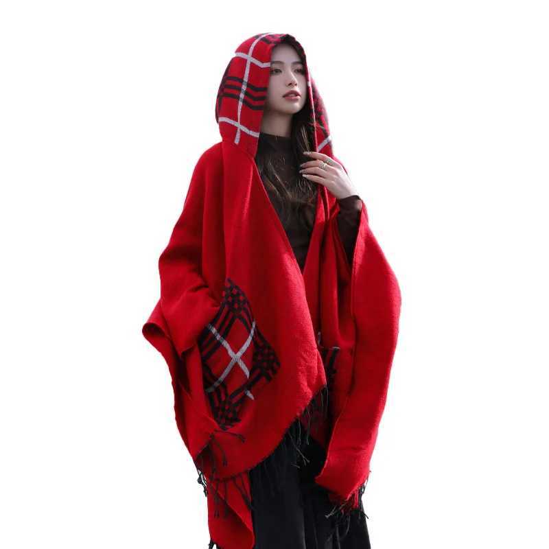 WeHello autumn and winter new shawl women imitate cashmere warm bohemian ethnic style hat cloak travel style W240921