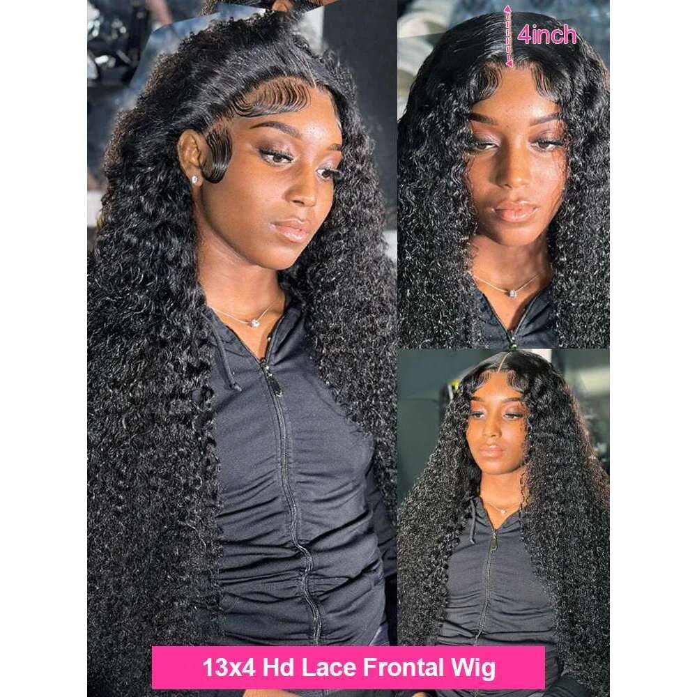 13x6 Deep Wave Frontal 100% Glueless Brazilian Curly Human Hair Wigs 4x4 HD Lace Front Closure Wig