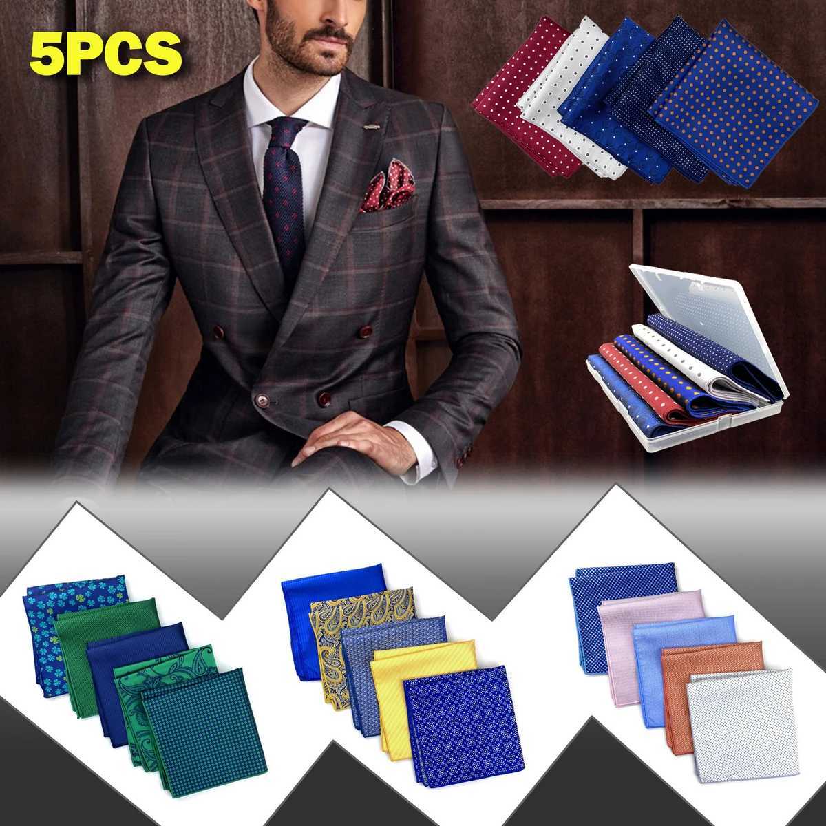 5-piece mens pocket square silk handle set color large accessories gift party W240921