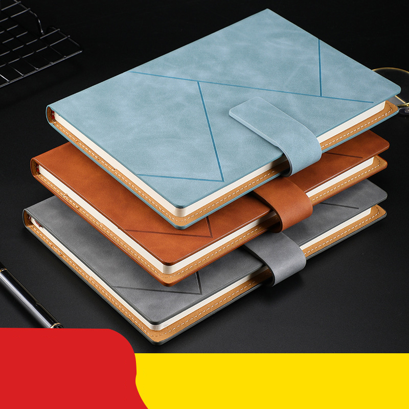 Stylish PU leather geometric notebook with magnetic buckle - preferred for business and daily notes