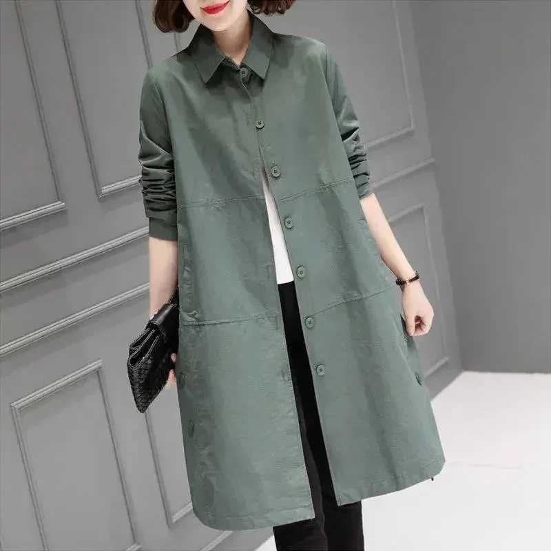 2024 Spring Autumn Brown Trench Coat Womens Mid-Long Windbreaker Fashion Loose Coat Single Breasted Outwear Overcoat FemaleX240921