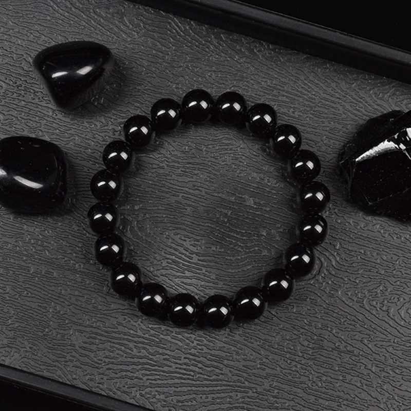 Natural Black Agates Beads Bracelet Women Men Genuine Black Onyx Natural Stone 6mm 8mm Smooth Round Beads Lucky Energy JewelryX240921