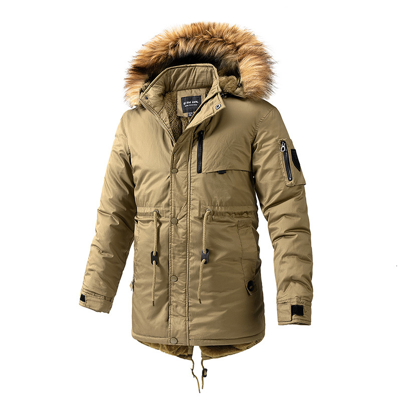 Winter Warm Long Thick Fur Collar Fleece Men Fashion Windproof Jacket Detachable Hat Casual Parkas Male