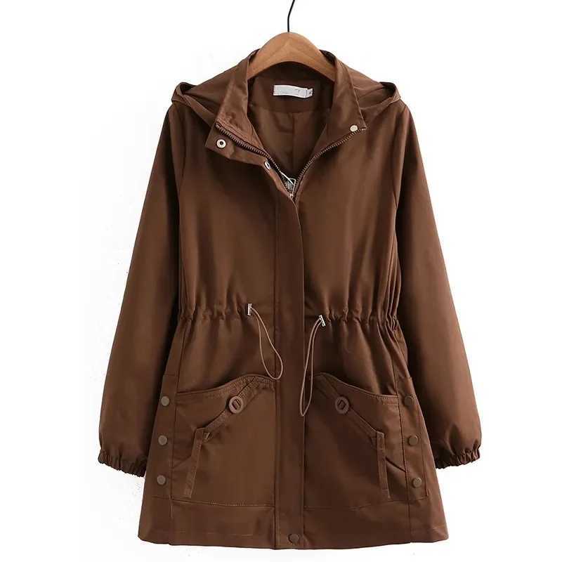 Women Trench Coat 2023 New Solid Mid Long Hooded Windbreaker Middle Aged Mothers Clothes Large Size 5XL 6XL 7XL Female OuterwearX240921
