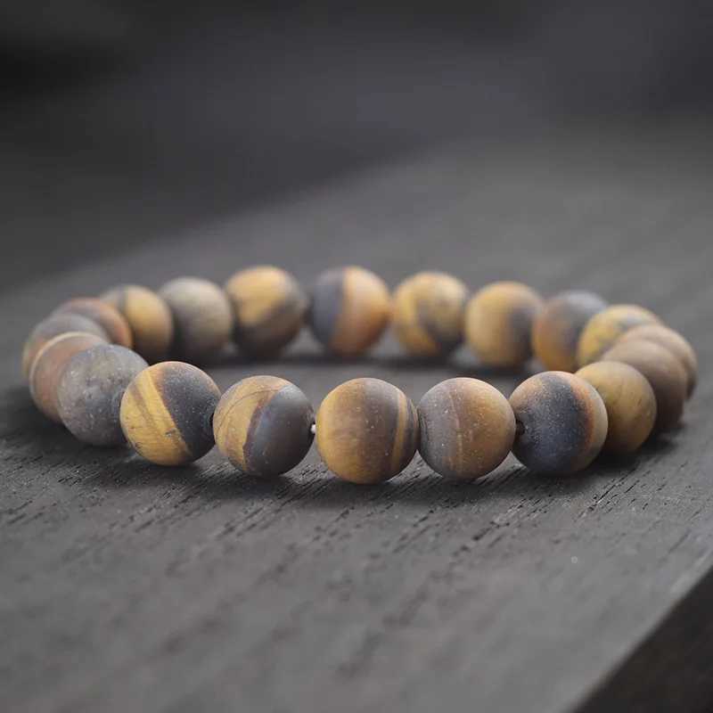 100% Natural Matte Tiger Eyes Stone Bracelet Men Minimalist 4/6/8/10/12/14mm Beaded Braclet Homme Uranus Brazalete Gift For HimX240921