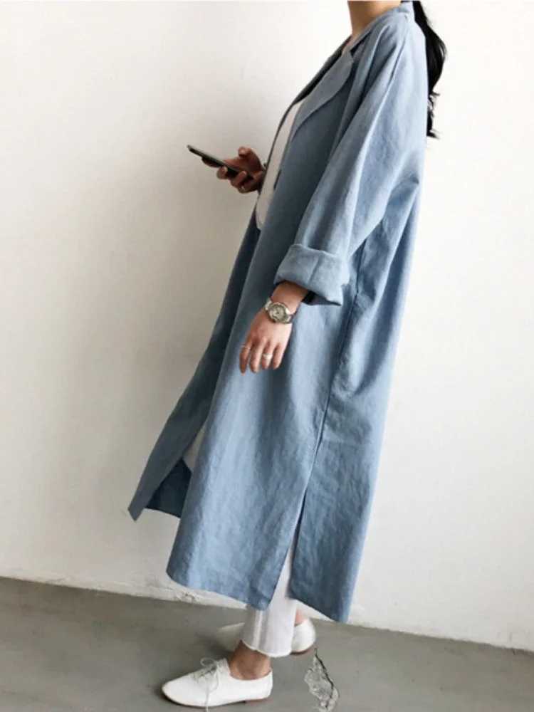 Trench Coat Suit Collar Single-breasted Solid Color Long Coat Women Fashion Elegance Leisure Womens Clothing New in OuterwearsX240921