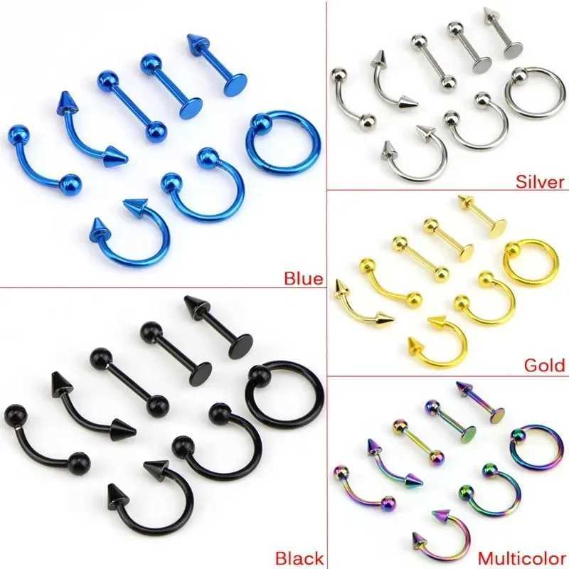 8Pcs Stainless Steel Eyebrow Rings Lip Ring Nose Hoop Tongue Ring Septum Nose Piercing Jewelry Cartilage Tragus Earrings Y240921