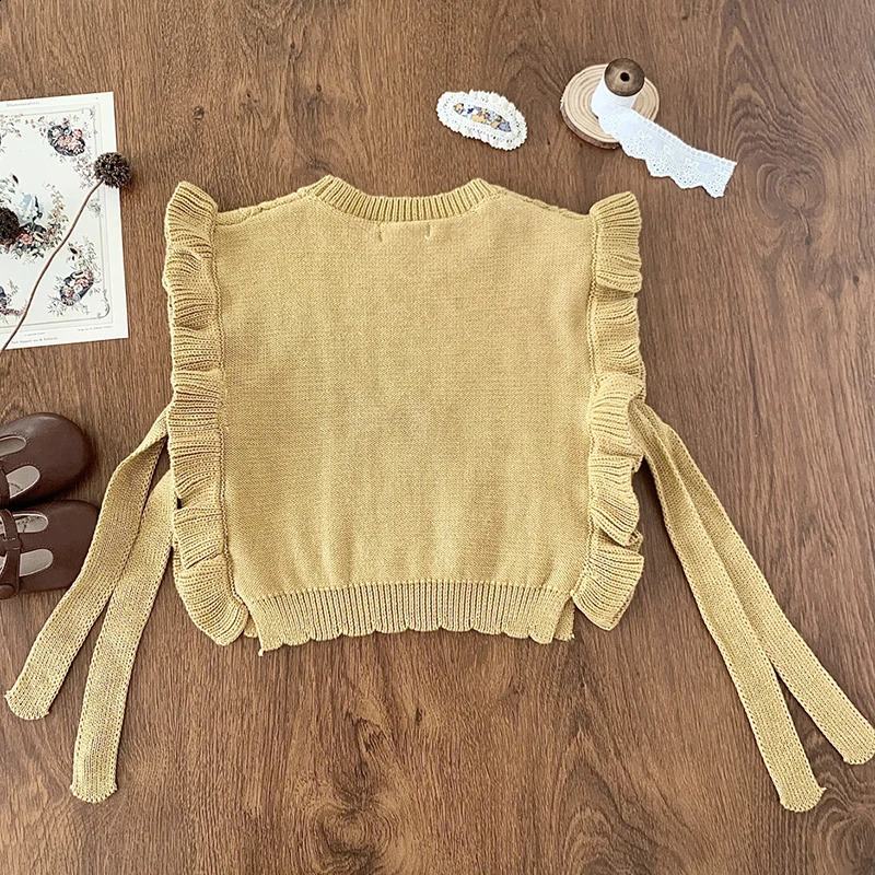 Baby Girl Knitted Sweater Autumn Solid Color Knitted Vest Korean Style Vest Toddler Mop Shawl Sweater 240918