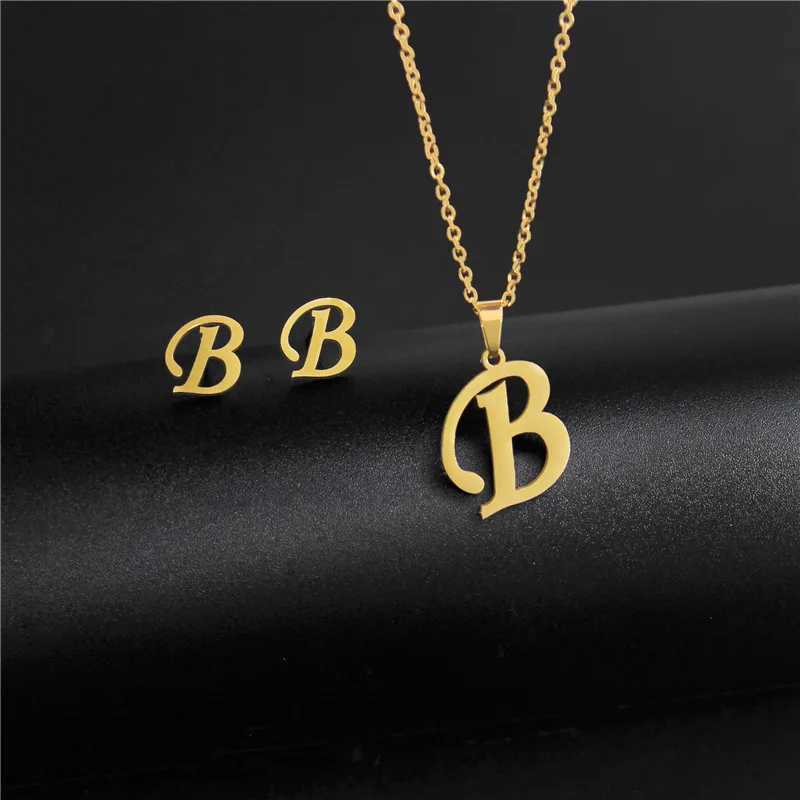 A-Z 26 Charm Original Necklace and Stud Earrings Jewelry Set Letter Hanging Chain Mom Gift Direct Shipping W240918
