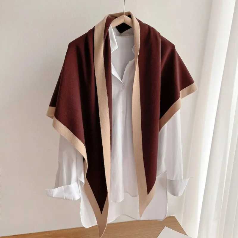 Soft double-sided cashmere knitted shawl for women solid color triangular shawl windproof and warm accessories W240921
