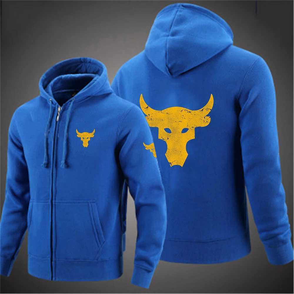 Men's Hoodies Sweatshirts Dwayne Johnson Brahma Bull Tattoo Printing SprAutumn Mens Zipper Hoodie Street Clothing Classic Casual Solid Color Zipp