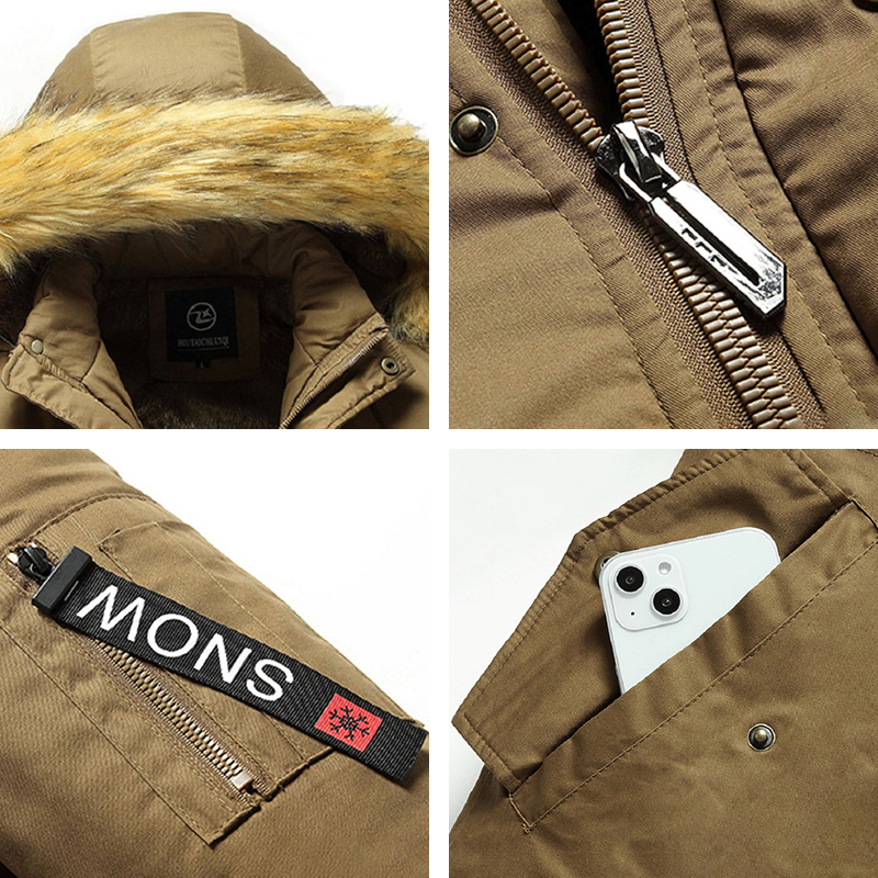 2023 Winter New Cotton Men Warm Hooded Casual Windproof Parkas Jacket Coat Mens Fleece Fur Collar Thicken Parka Male