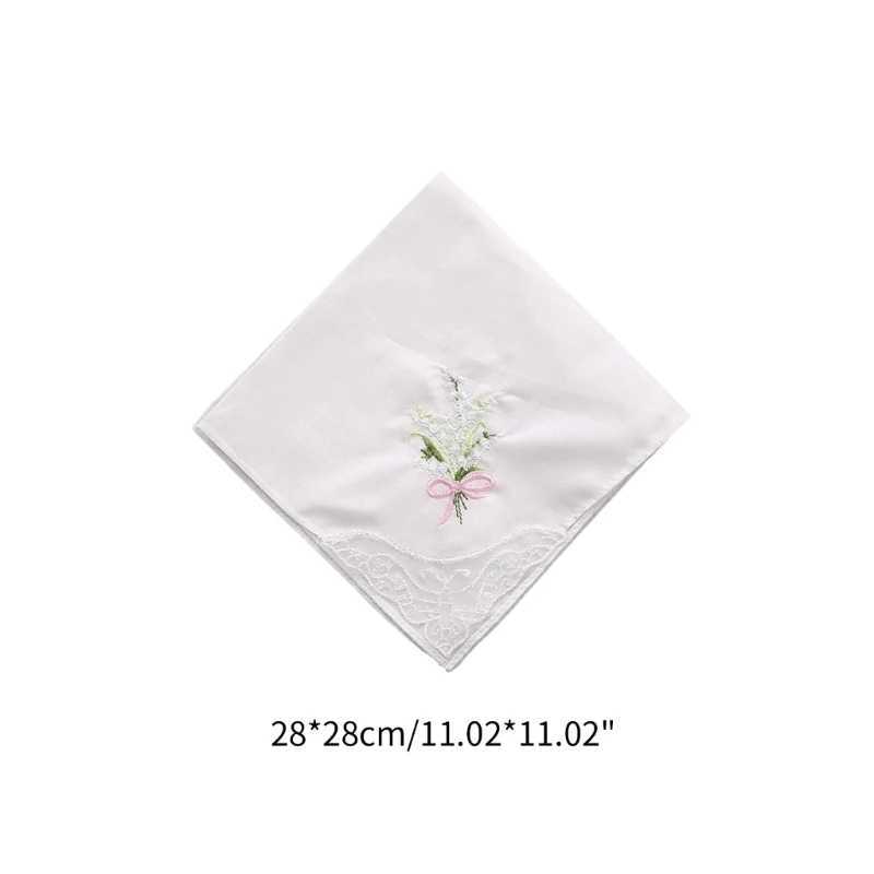28cm Cotton Soft Embroidered Square Towel Vintage Floral Style Lace Edging Handkerchief Flower Hanky for Women GirlsX240921