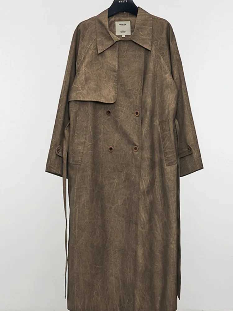 JNMC Design Sense Of Temperament 2024 Spring And Autumn New Item Khaki Lapel Spliced Long Sleeved Trench Coat For WomenX240921