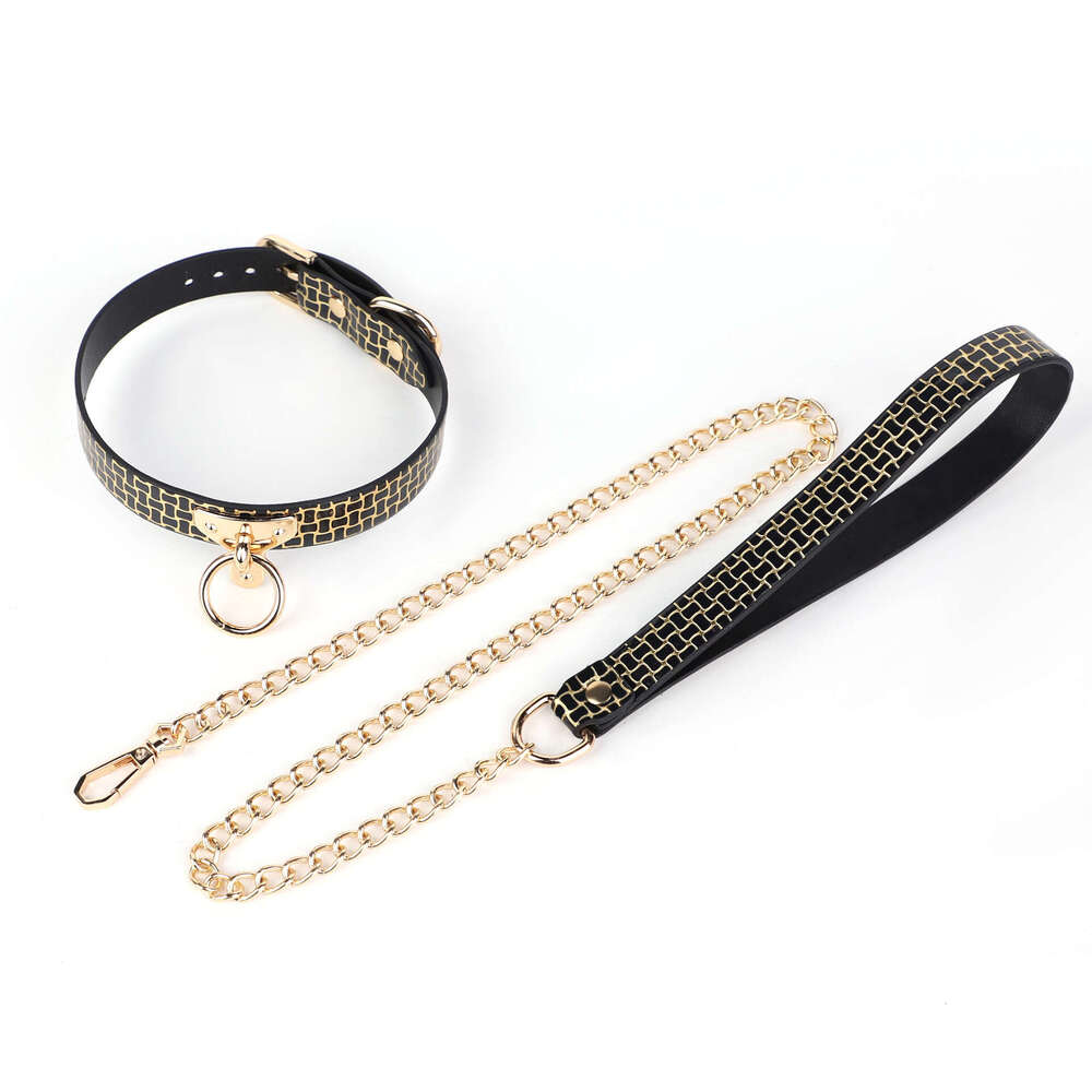 High end SM props, black gold patterned sex collar, maid training, traction, sex neck cover, alternative adult products