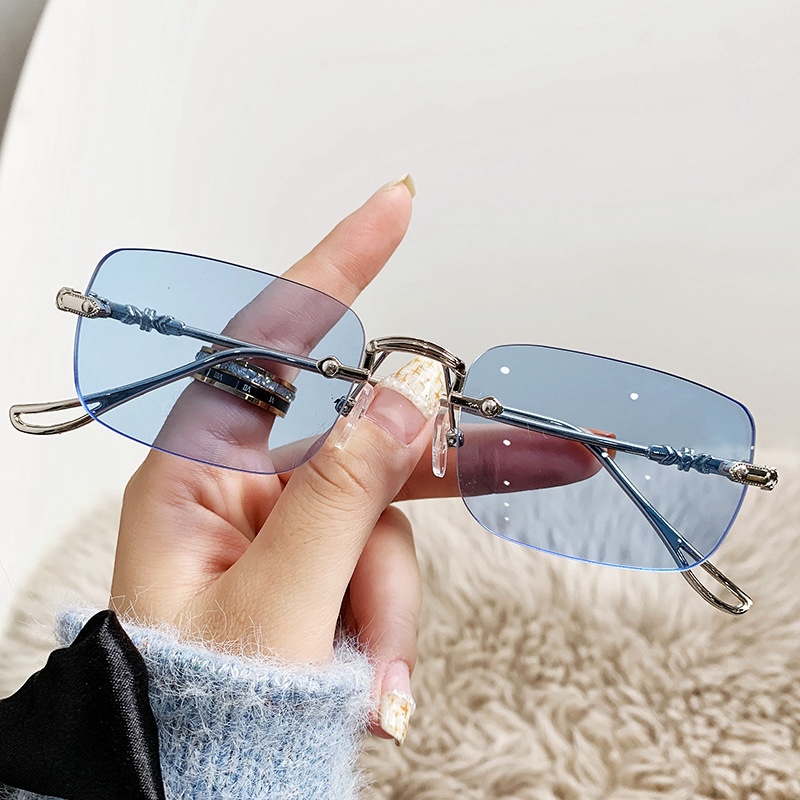 Square Rimless Sunglasses Men Rectangle Fashion Popular Men Shades Small Sun Glasses For Female Male Summer Traveling Purple S138 IVISTA