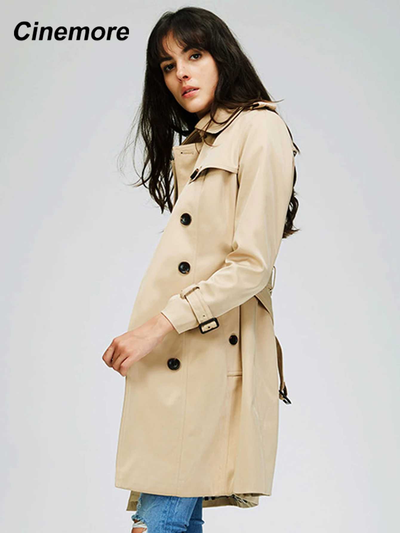 Cinemore 2022 Autumn New High Fashion Woman Classic Double Breasted Trench Coat Waterproof Raincoat Business Outerwear 860101X240921