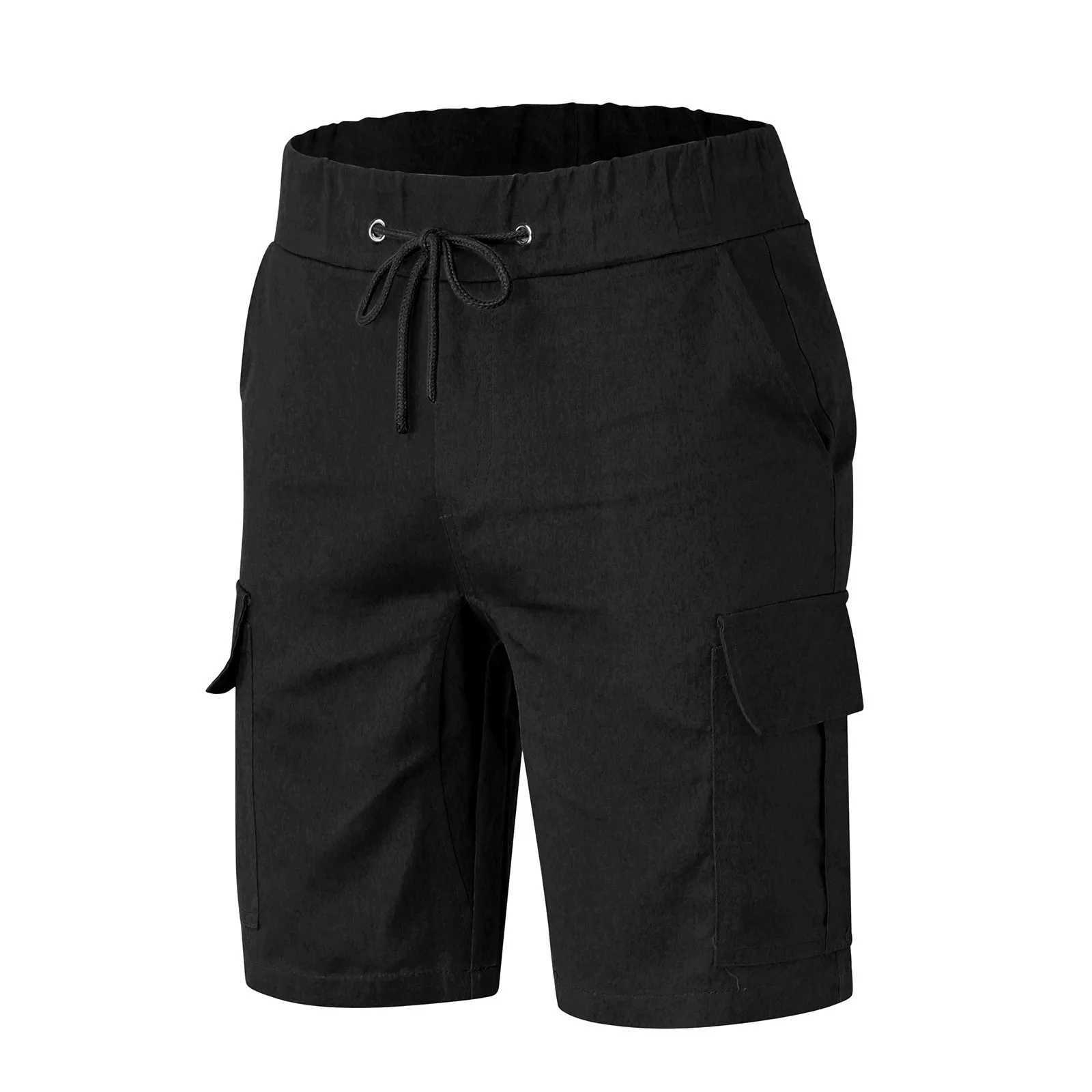 Mens Solid Color Cargo Pants Drawstring Shorts Hip Hop Streetwear Male Gyms Fitness Short Sweatpants Joggers Sportswear ShortsX240921