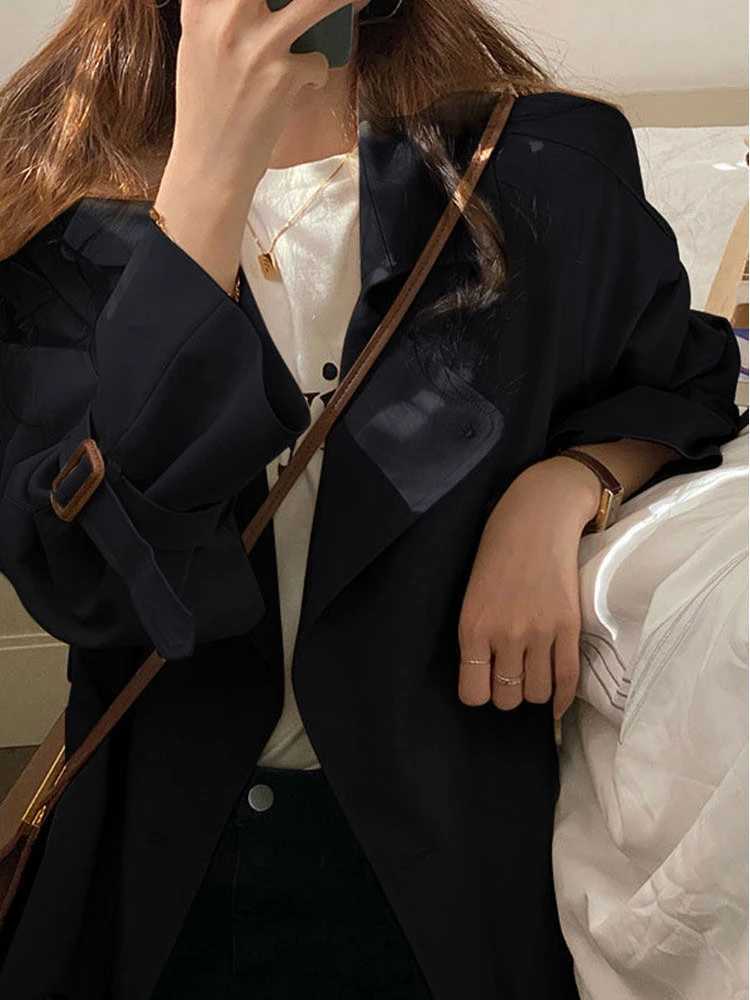 Korean Style Trench Women Autumn Ladies Elegant Temperament Loose Basic All-match Casual Design Plus Velvet High Street CoatsX240921