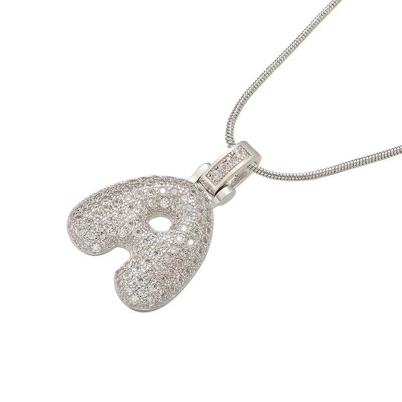 Zhukou Silver Bubble initial letters necklace 26 letter pendants necklace women brass CZ jewelry wholesale W240918