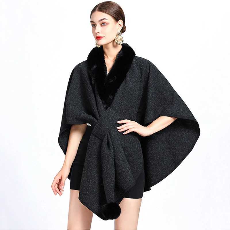 New printed coat artificial rabbit fur collar half sleeved raincoat womens loose knitted cardigan woolen sweater womens solid color shawl W240921