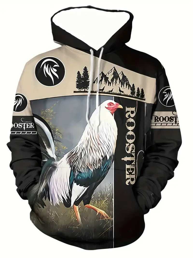 Fun mens hoodies with rooster graphic prints cool mens hoodies autumn casual long sleeved hoodies top tier streetwear W240921