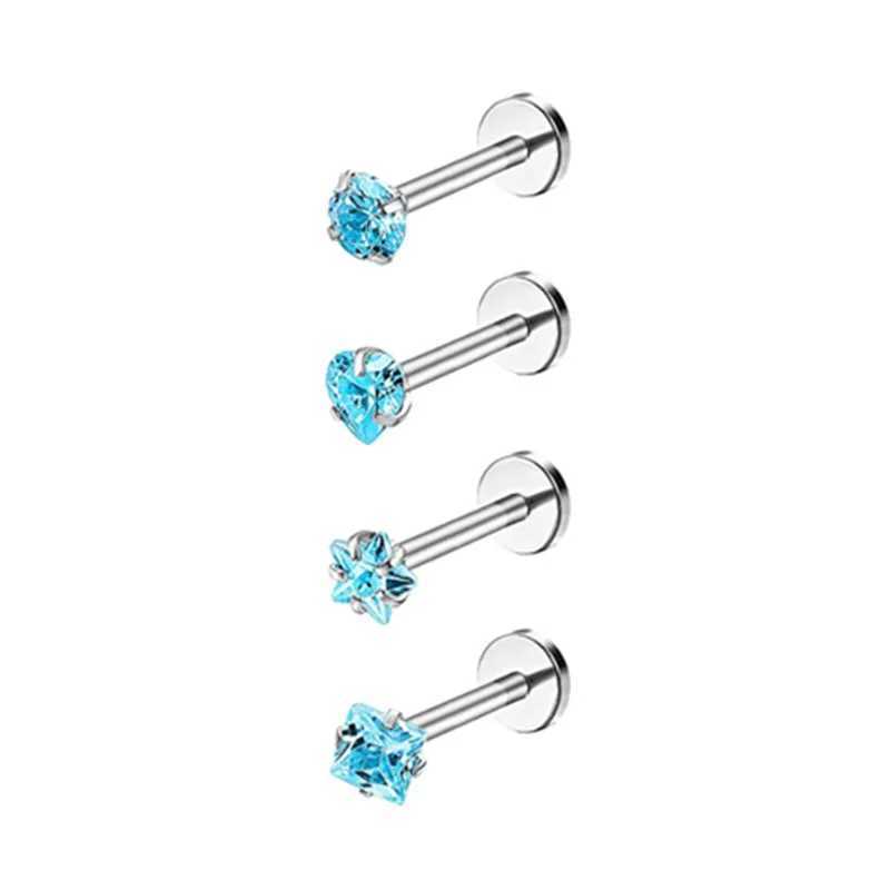 4PCS Heart Crystal Tragus Piercing Earring Set Flat Labret Piercing Set Lip Ring Lot Conch Cartilage Stud Helix Lobe Earring Set Y240921