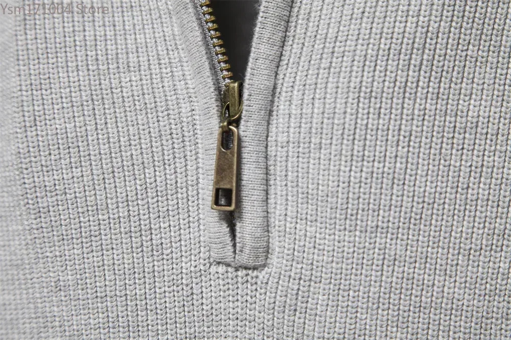 New Men's Half High Neck Zipper Solid Elastic Slim Fit Long Sleeve Casual Business Men Knitted Pullover Sweater