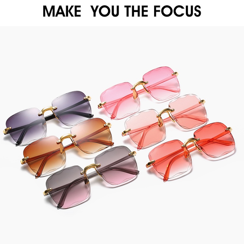 Square Rimless Sunglasses Women Rectangle Fashion Popular Men Shades Small Sun Glasses For Female Male Summer Traveling Purple S139 IVISTA