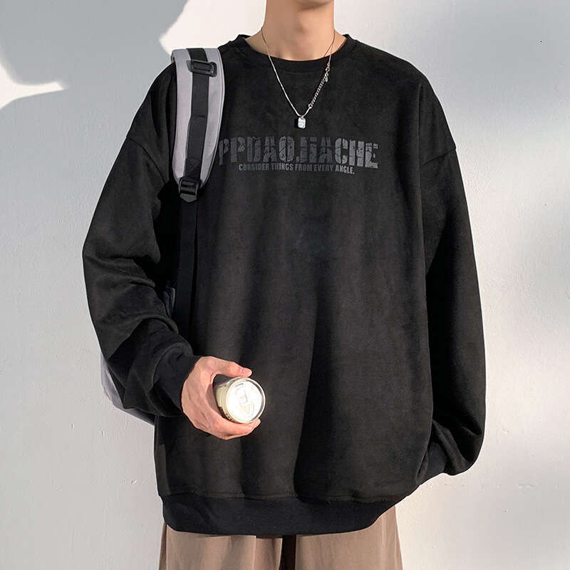 Heavy Duty Suede Sweatshirt For Men, Autumn Trendy Brand, American Retro Long Sleeved T-Shirt, Loose Oversized Top For Teenagers