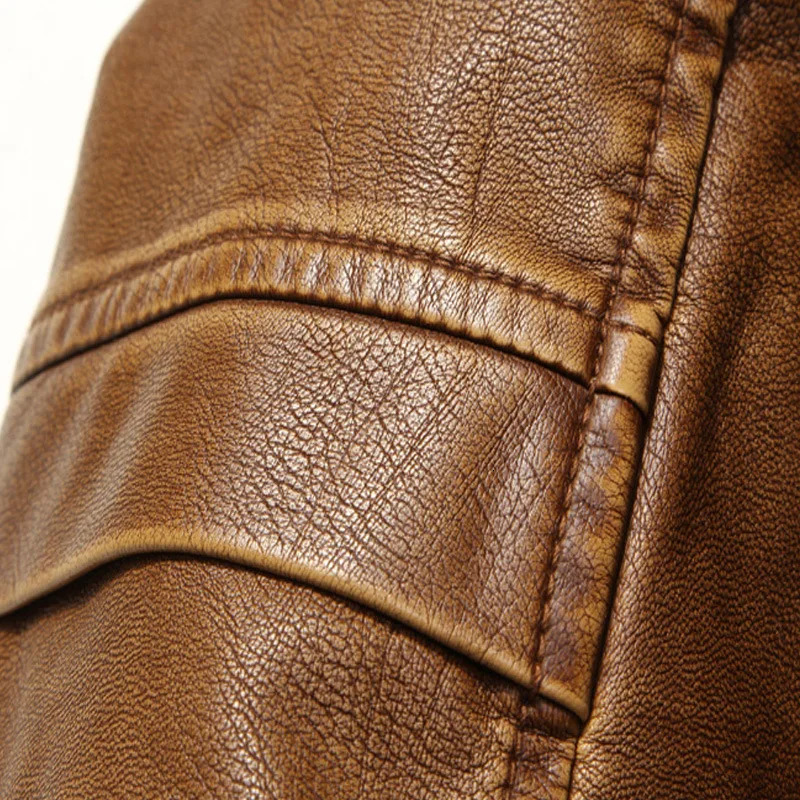 PU Standing Collar Short Bicycle Leather Paired With High-Quality Fashionable Casual Men's Motorcycle Jacket