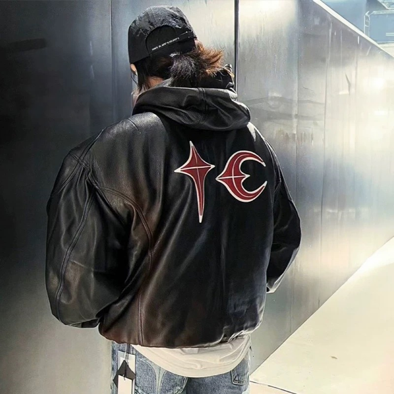 NEW Thug Club High-Quality Heavyweight Ins Cotton Leather Jacket Casual Hooded High Loose Vintage Street Rock Men Women