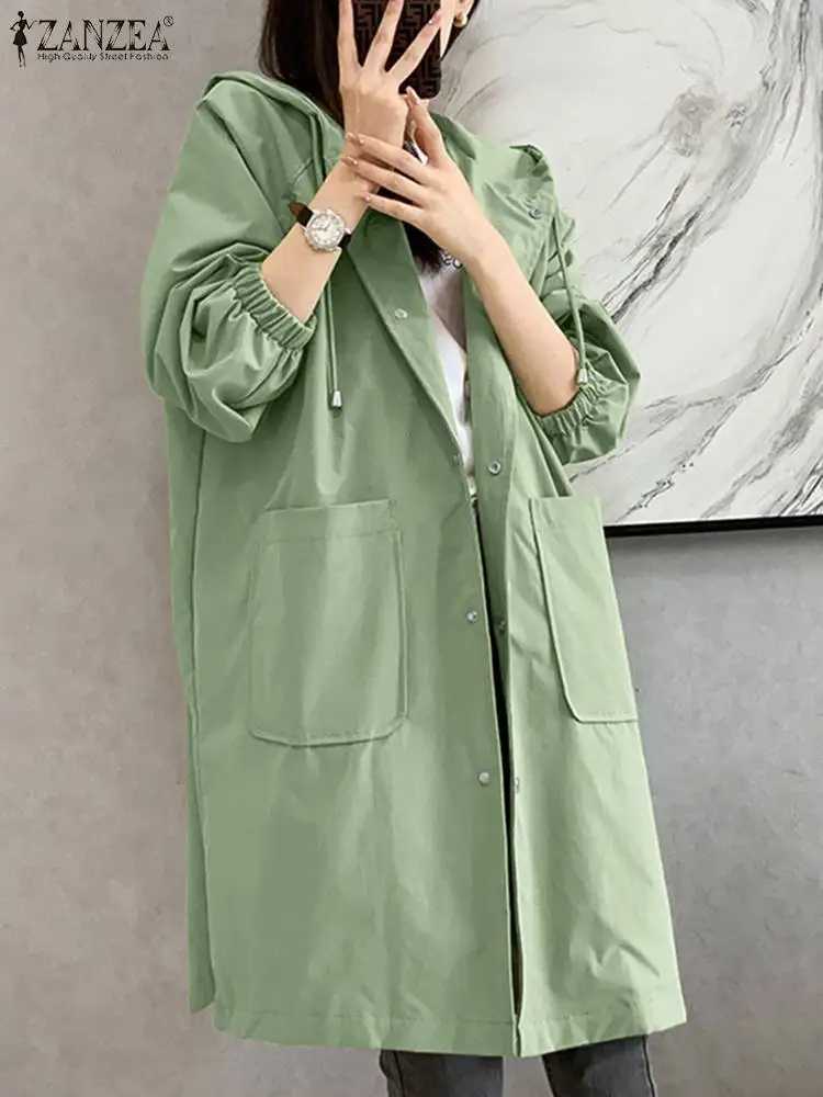 ZANZEA Fashion Women Windbreaker Spring Long Sleeve Hoodies Long Jackets Casual Loose Hooded Coats Holiday Buttons Down OutwearX240921