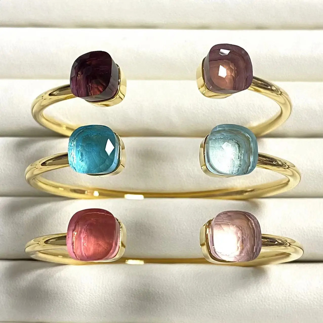 Classic Bangle Candy Color Crystal Bangle Adjustable Open Cuff Bracelet Gold Plated Mix Color Crystal Customized 240910