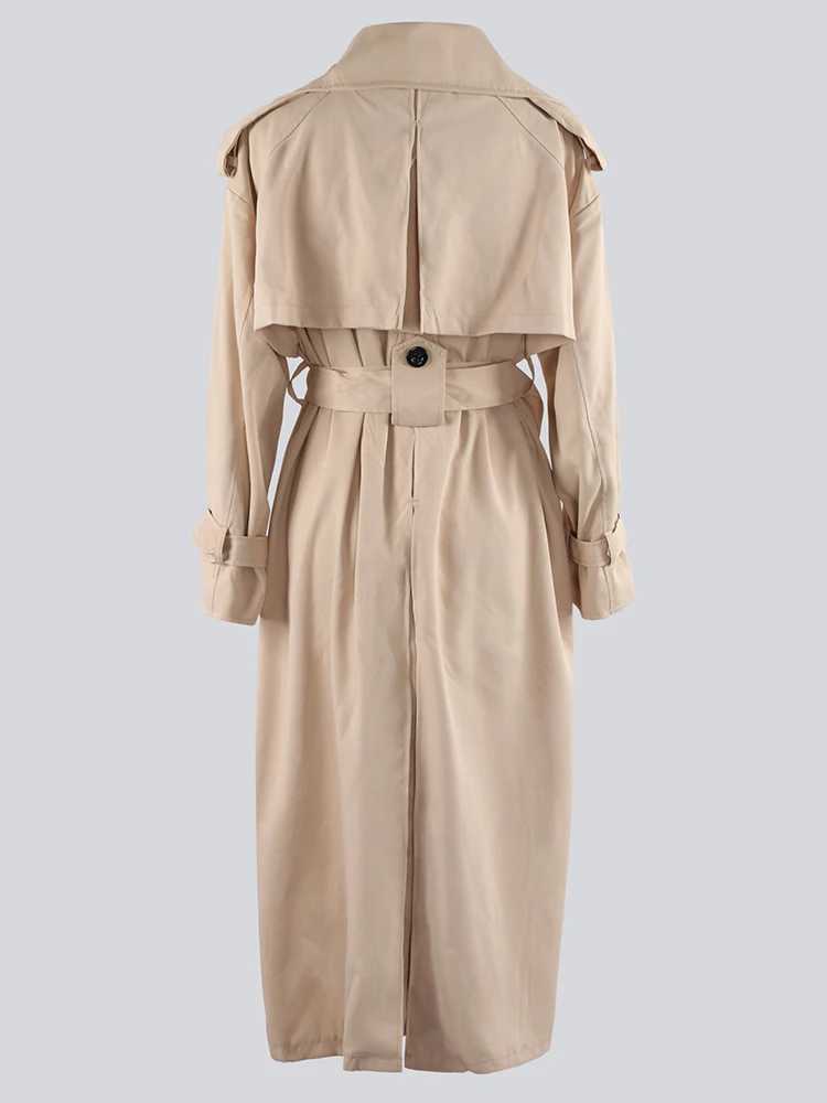 Nerazzurri Autumn Extra Long Oversized Khaki Flowy Soft Trench Coat for Women Back Slit Double Breasted Loose Casual OvercoatX240921