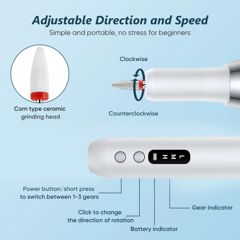 Electric Nail Polisher Drill Bits Professional Nails Grinding Polishing Dead Skin Removal Art Sanding File Pen Manicure Machine 240920
