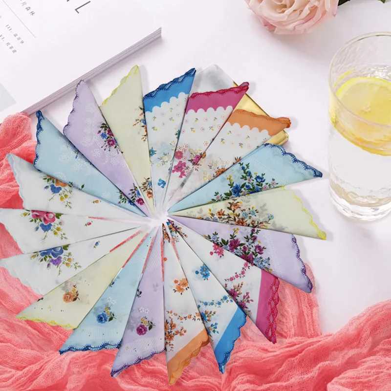 Cotton handle womens wavy edge flower pattern square womens handle casual retro pocket items on hand W240921