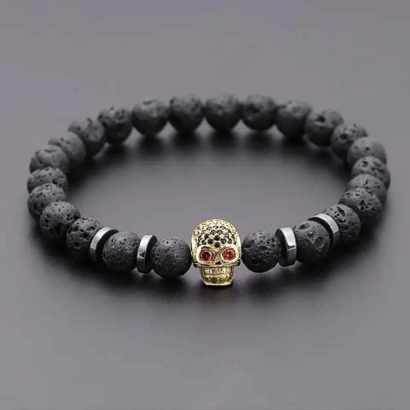 Black Eye Skull Hematite Bead Bracelet Men Classic Handmade 8mm Lava Stone Charm Bracelet For Men Jewelry GiftX240921
