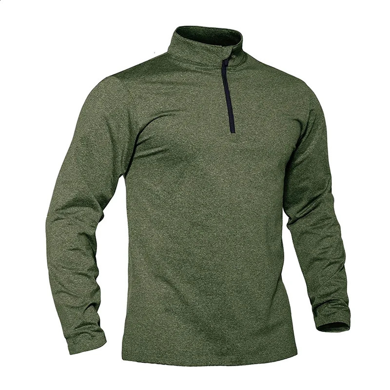 Men Spring Autumn Outdoor Sports T Shirts 1/4 Zip Long Sleeve Fleece Lined Cycling Hiking Trekking Fishing Jogging Tee Shirts 240913