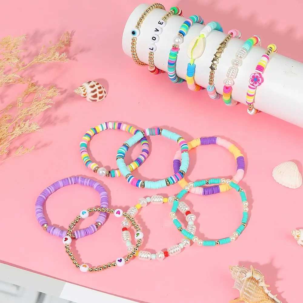 14Pcs/set Bracelets Set LOVE Shell Evil Eye Beaded Polymer Clay Stackable Charm Summer Beach Bracelets for Women GirlsX240921