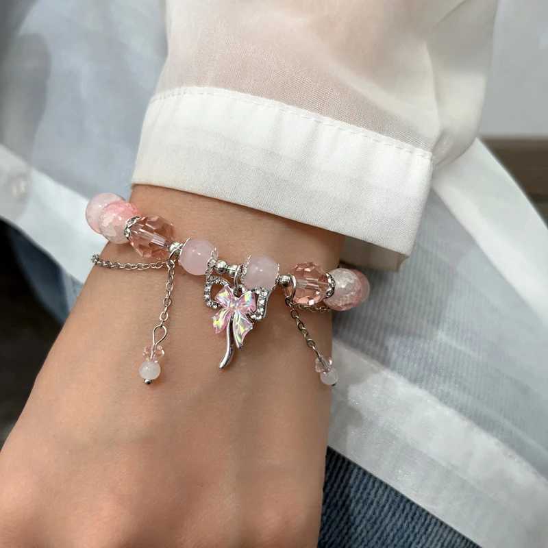 Pink Phoenix Flowers Branches Version Bow Butterfly Pendant Beaded Bracelet Sweet Cool Bracelet For Women Aesthetic Trendy HandX240921