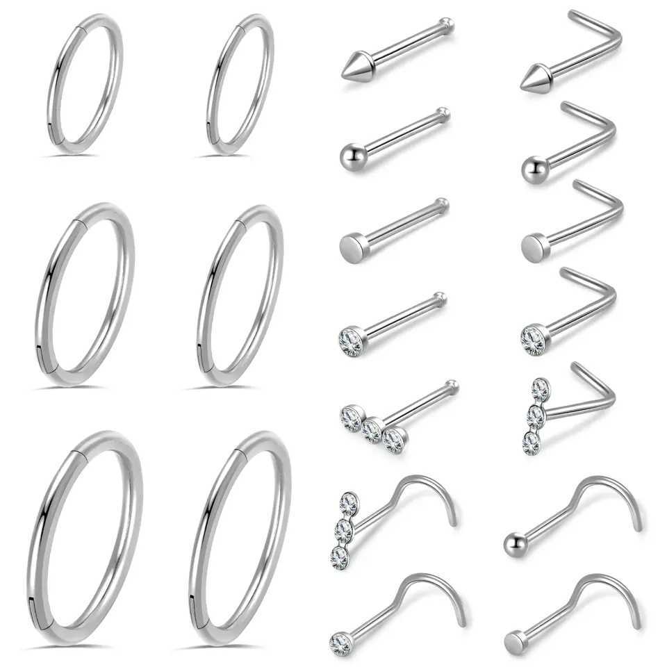 1pcs Surgical Steel Nose Ring 16G 18G 20G Hypoallergenic Studs Set L Shape Body Piercing Hoop Lip Ear for Women Men Y240921