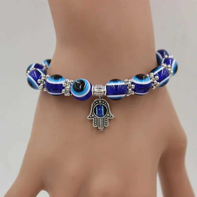 Fashion blue Evil Eye bracelet for women ing lucky amulet Hand of Fatima bracelet for men and women friendship jewelry giftX240921