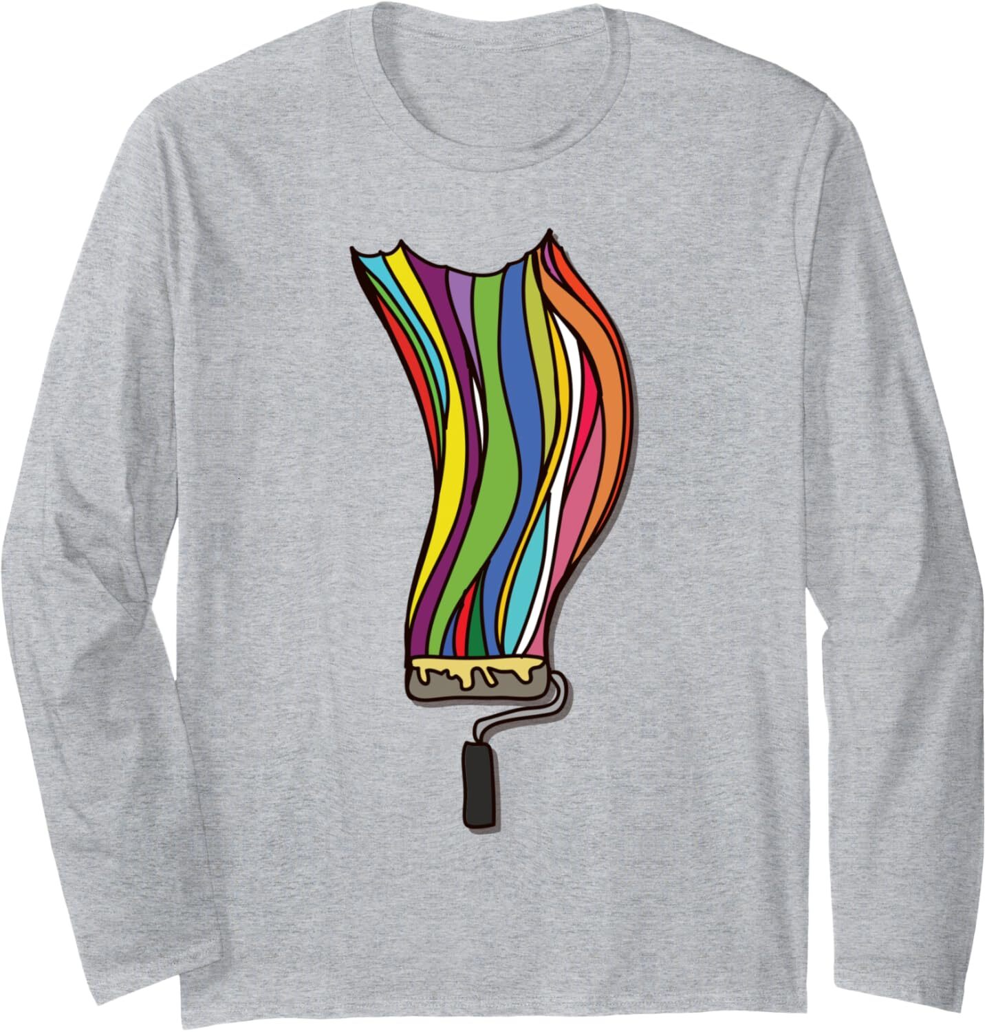 Long Sleeve Shirts for Men sweatshirt Rainbow Multicolored Roller Painting Painter Gift Long Sleeve Tee Streetwear Casual tops clothes
