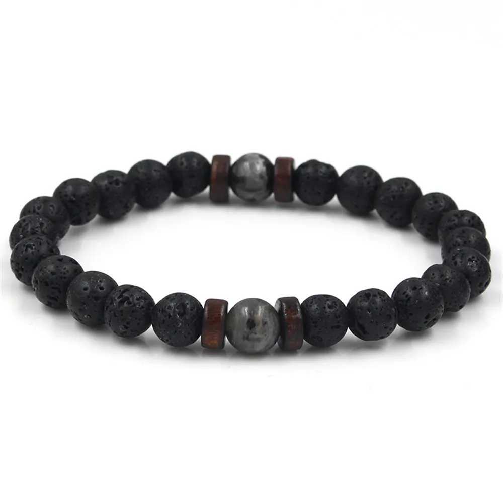 Volcanic Stone Bracelet for Men Lava Wooden Beads Bracelet Tibetan Buddha Wrist Chain Women Men Jewelry Gift New BraceletsX240921