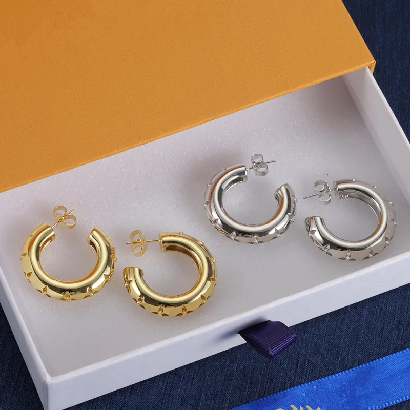 Womens Brand Earring Luxury Designer Letter 18K Gold Plated Circle Hoop Earring for Women Party Wedding Gift Jewelry
