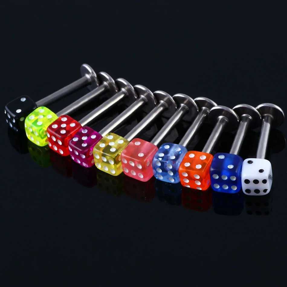 2Pcs/Lot 1.2*8+3mm Dice Acrylic Lip Piercing 16G Candy Color Labret Piercing Stud Tragus Earbone Earrings Body Jewelry Y240921